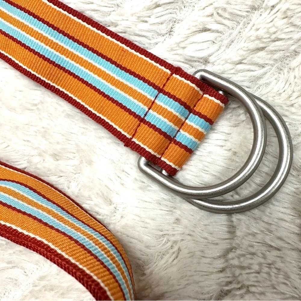 LL BEAN Striped Ribbon Belt Orange and Blue Size M/L